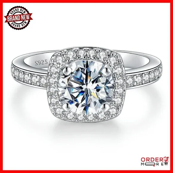 2CT Moissanite Halo Promise Ring Sterling Silver Size 7 - Picture 1 of 8